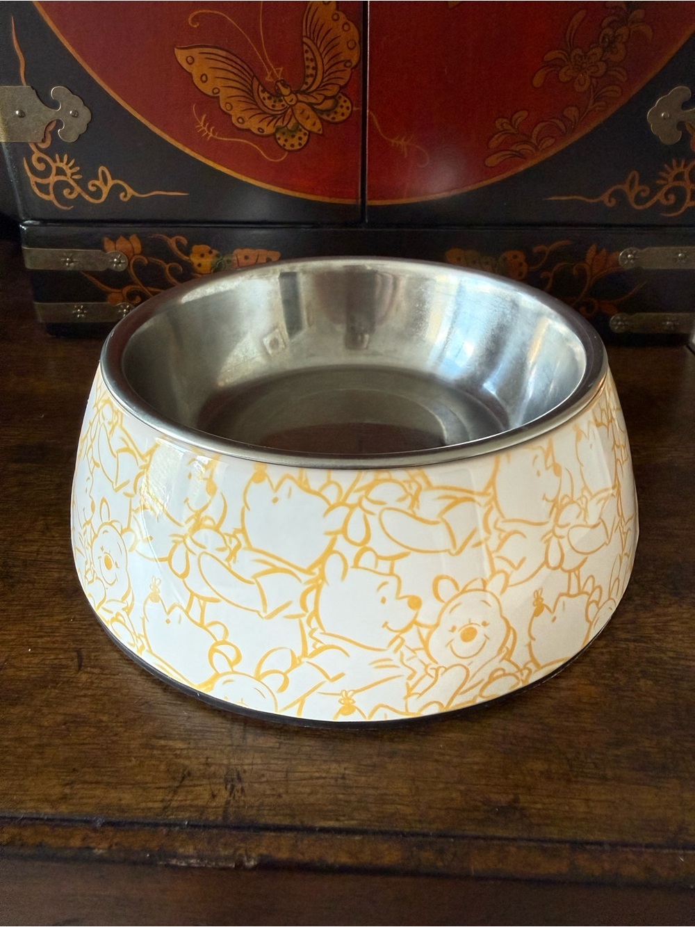 Winnie the Pooh Non-Skid Stainless Steel Pet Bowl with Melamine Stand